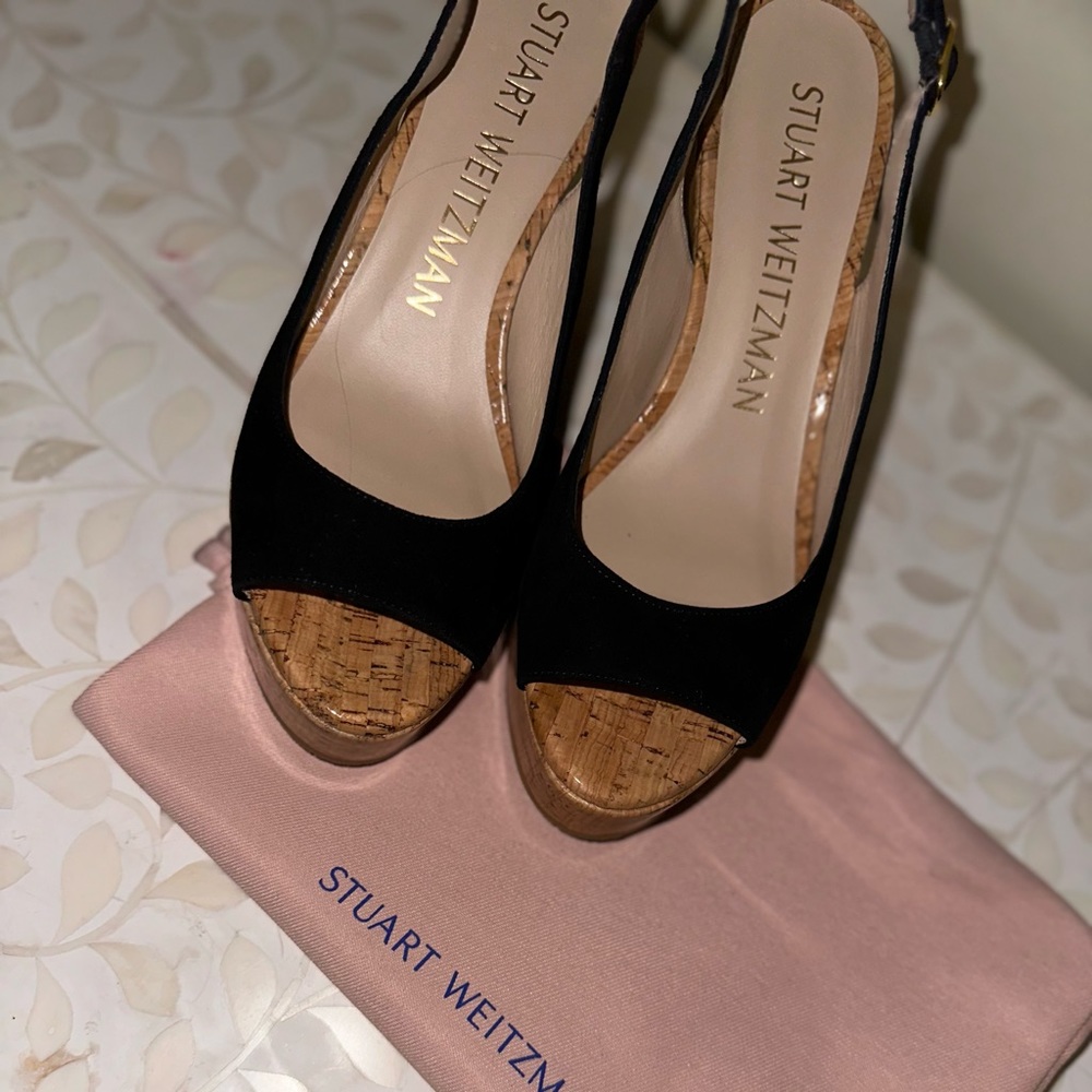 NWOT Stuart Weitzman Suede Wedge Cork Sandals